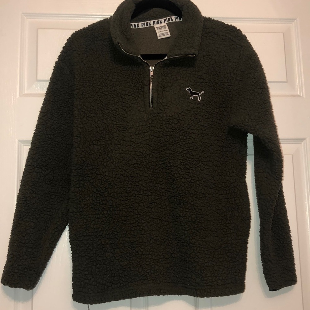 OLIVE GREEN VICTORIA SECRET PINK ZIP SWEATER